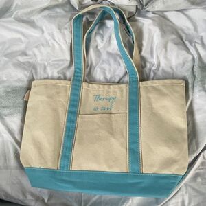 CB Station THERAPY IS COOL natural blue BOAT TOTE Shoulder Bag Nwot